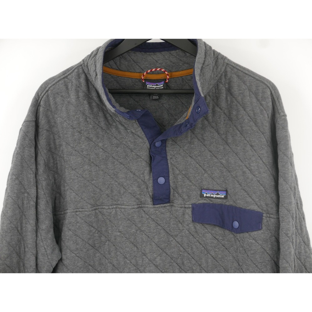 Patagonia Sweatshirt Gray Quilted Snap Henley Pullover Organic Cotton Men's 2XL